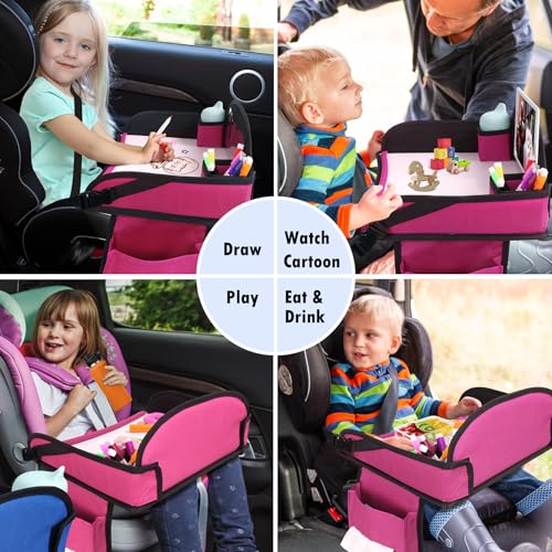 Kids Travel Tray for Airplane - Toddler Car Seat Table Tray, Road Trip Essentials for Boys & Girls, Carseat Lap Desk for Kids Road Trip Activities (Pink-2PCS) - color: Pink-2PCS