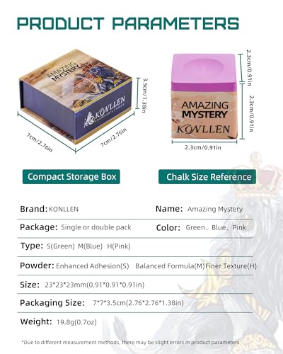 KONLLEN Billiard Chalk, Nano High Grip Pool Cue Chalk, Low Dust, Long Lasting, Fewer Miscues, Enhanced Spin Control, Professional Chalk for Pool Cue Tips (S/M/H) - color: 008 H Pink