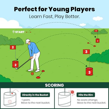 A11N SPORTS Finchley Backyard Golf Chipping Game | Portable 9 or 6 Holes Yard Golf Course for Outdoor, Lawn, Beach, Park | Golf Gifts for Men Women - size: 6 Buckets