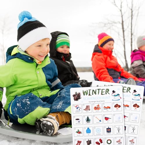 Hoolerry 30 Pcs Scavenger Hunt for Kids Road Trip Game Car Spring Summer Wedding Scavenger Hunt Cards Travel Activities Camping Games Outdoor Indoor Seek Activity for Kids Adults (Winter) - style: Winter
