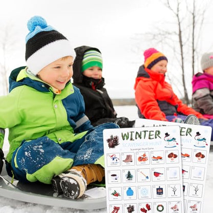 Hoolerry 30 Pcs Scavenger Hunt for Kids Road Trip Game Car Spring Summer Wedding Scavenger Hunt Cards Travel Activities Camping Games Outdoor Indoor Seek Activity for Kids Adults (Winter) - style: Winter