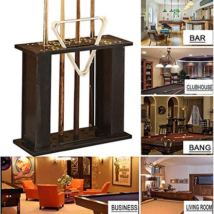 EXOGUN Home Ball Cue Stand Rack Pool Stick Holder Billiard Cue Racks Holds 16 Cues Fishing Rod Rack Solid Hardwood Floor Stand for Pool Bars, Clubs Free-Standing Floor Cue Rack Holds(Black)
