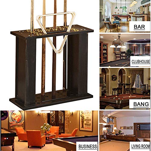 Home Ball Cue Stand Rack Pool Stick Holder Billiard Cue Racks Holds 16 Cues Fishing Rod Rack Solid Hardwood Floor Stand for Pool Bars, Clubs Free-Standing Floor Cue Rack Holds(Black) - color: Black
