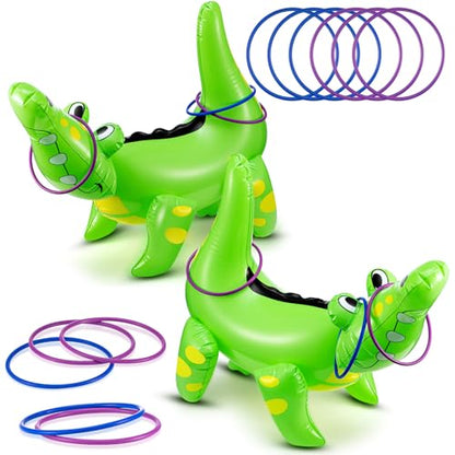 Civaner Alligator Inflatable Ring Toss Crocodile Game, Each Include 22" Inflatable Alligator Blow up Crocodile and 8 Rings, Alligators Party Decorations for Carnival Activities Safari