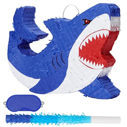 WERNNSAI Shark Piñata - Ocean Shark Birthday Party Decorations Kids Boys Piñata with Blindfold and Bat for Under the Sea Party Supplies Baby Shower Birthday Game Set - style: Shark
