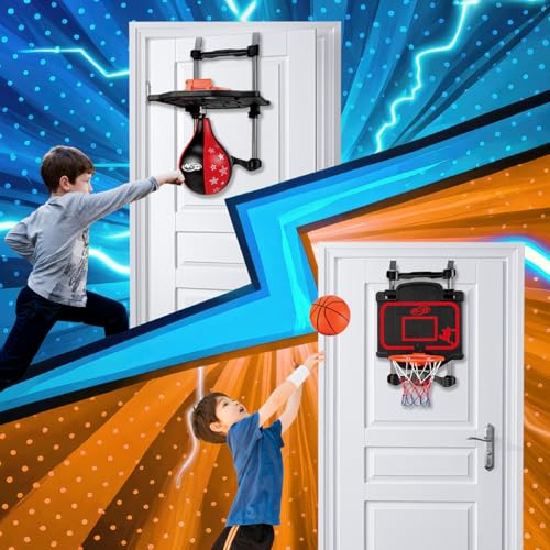 Over-the-Door Basketball & Boxing Combo – 2-in-1 Game Set with Adjustable Hoop & Speed Bag, Scoreboard & Sound Effects – Fun Indoor Sports Toy for Kids & Adults - style: Combo Hoop & Speed Bag