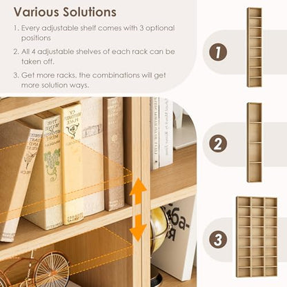 FOTOSOK 8-Tier Media Tower Rack, 11.6 X 9.3 X 71 Inches CD DVD Slim Storage Cabinet with Adjustable Shelves, Tall Narrow Bookcase Display Bookshelf for Home Office, Natural - color: Natural