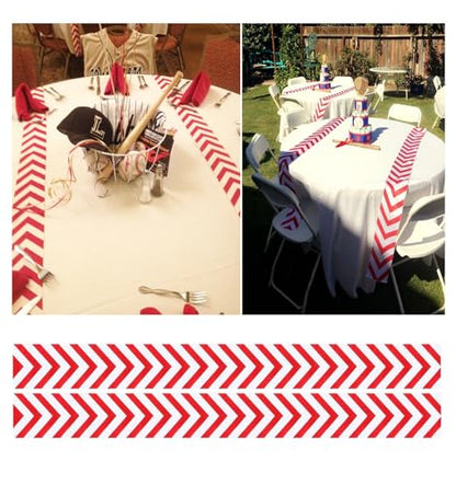 Baseball Table Runner/Baseball Party Decorations/Baseball Runner Table Cloth Runner Sports Red White for Boy Sports Themed Birthday Party - size: 60 x 6 inches