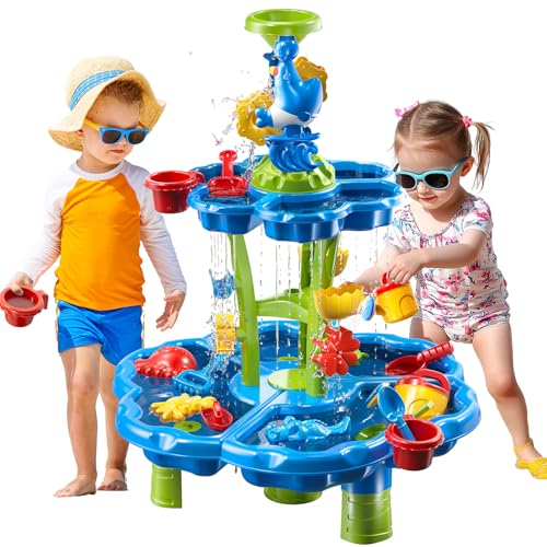 3-in-1 Water Table for Toddlers 1-3, Summer Outdoor Beach Outside Backyard Activity Sensory Kids Sand and Water Table, Birthday Party Gifts for Kids Boys and Girls Ages 3 4 5 6 7 8 - color: Blue9933