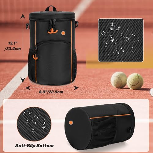 DSLEAF Tennis Ball Bag with Sturdy Bottom, Baseball & Lacrosse Ball Bag with Multiple Pockets and Portable Shoulder Strap for Tennis, Baseball, Lacrosse,Pickle Ball and Table Tennis Training