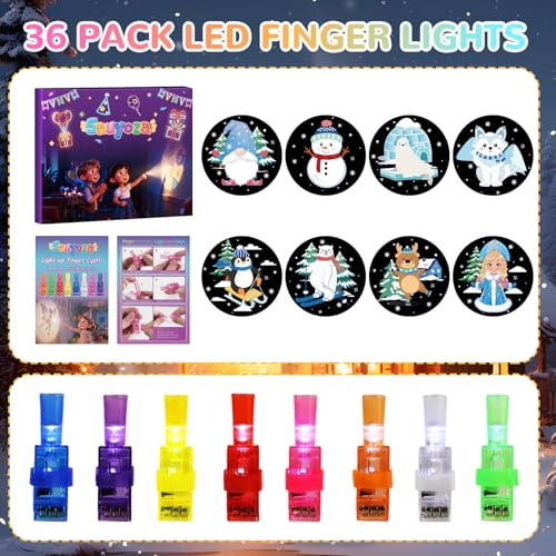 36 Pack Winter Party Favors LED Finger Lights, Glow in the Dark Flashlights Snowflake, Snowman & Penguin Projection, Light up Toys for Holiday Celebration, Christmas Party Supplies - style: Winter