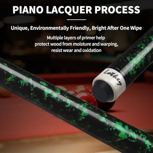 LOTKEY Pool Stick,Pool Cue Sticks 58'' Solid Canadian Maple Wood Extra 2 Pool Chalk and Gloves Included Durable for Professional Billiard Players (Green)