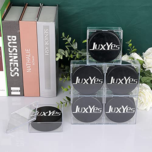 JUXYES Pack of 6 Plastic Clear Hockey Puck Display Case, Stackable Hockey Puck Holder Display Case Square Cube Transparent Hockey Puck Free Standing Display Cases