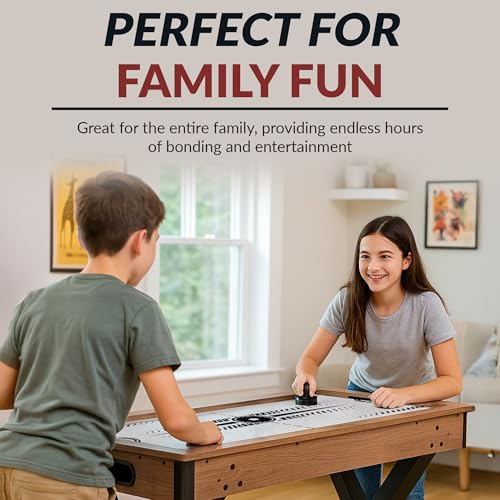 Hathaway Fullerton 48-in Air Hockey Table for Adults – Driftwood Finish with Slide Scorers, Pucks, and Strikers – Indoor Game Room Table for Family Fun