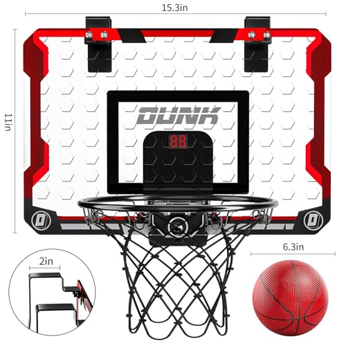 TEMI Indoor Basketball Hoop for Kids, Door Room Basketball Hoop,Mini Basketball Hoop with 4 Balls, Basketball Toys for 3 4 5 6 7 8 9 10 11 12 Year Old Boys - style: Basketball Hoop & Scoreboard & 4 Balls