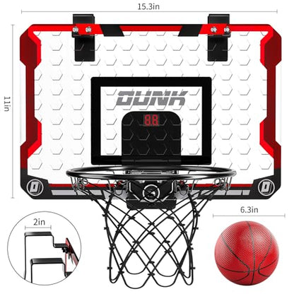 TEMI Indoor Basketball Hoop for Kids, Door Room Basketball Hoop,Mini Basketball Hoop with 4 Balls, Basketball Toys for 3 4 5 6 7 8 9 10 11 12 Year Old Boys - style: Basketball Hoop & Scoreboard & 4 Balls