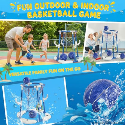 Pool Basketball Hoop,Floating Basketball Hoop,2-In-1 Floating Pool Toys Ring Game With 4 Balls And Pump, Outdoor Summer Water Toy,Chritmas Birthday Gift For 3 4 5 6 7 8 9 10Year Old Boy Girl (Blue) - color: Blue