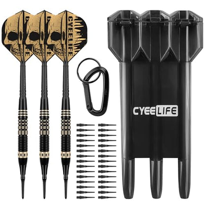 CyeeLife Darts Soft Tip with Gift Carrying Case - Professional Darts Plastic Tip with Brass Barrel + 3 Integrated Dart Flights and 30pcs Plastic Tip,Soft tip Dart Set for Electronic Dartboard