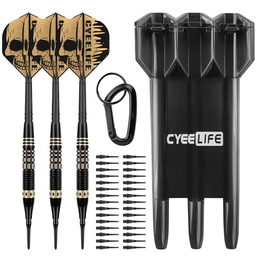 CyeeLife Darts Soft Tip with Gift Carrying Case - Professional Darts Plastic Tip with Brass Barrel + 3 Integrated Dart Flights and 30pcs Plastic Tip,Soft tip Dart Set for Electronic Dartboard