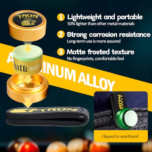 TAOM Upgrade Pool Chalk Holder Round Shaped Practical Tool Billiards Accessories Magnetic Mini Chalk Tip Case Container Round Box Billiards,Cue Tip Tool Scuffer Shaper - color: 1-Gift Set-Yellow with Pyro Green