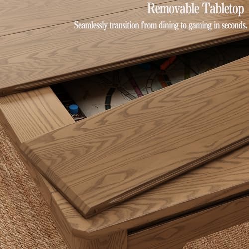 Board Game Table for 6 Players, 53in x 30in Gaming Area, Removable Top, Includes Tablecloth, Detachable Cup Holders & Trays, Convertible Game/Dining Puzzle Table