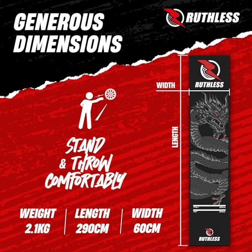 RUTHLESS Darts Mat | Heavy Duty Non Slip Durable Carpet Dart Mat for Floor Black - style: Dragon