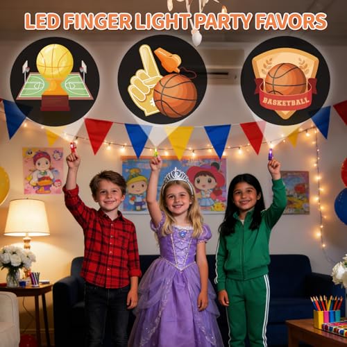 36 Pack Basketball Party Favors LED Finger Lights, Glow in the Dark Sports Birthday Party Supplies, Goodie Bag Stuffers Classroom Treasure Box Prizes for Kids - style: Basketball