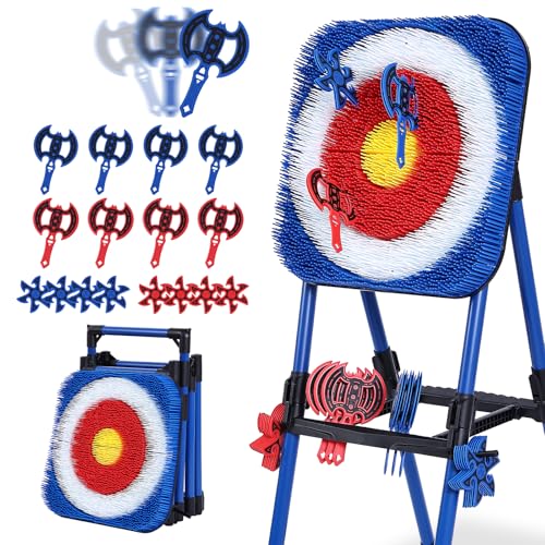 Axe Throwing Bristle Target with 16 Throwing Axes Set, Foldable Axe Throwing Game for Backyard, Outdoor Games, Yard Game, Carnival Games