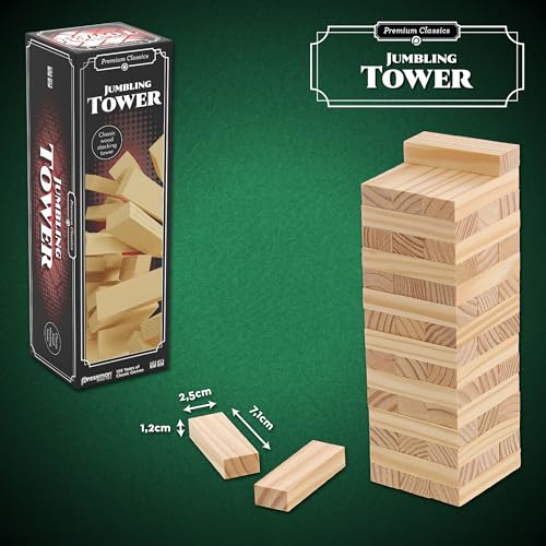 Goliath - Jumbling Tower, Wooden Stacking Tower, Wooden Board Game for Children from 6 Years, Educational Skill and Strategy Game, 48 Blocks, Suitable for 1 or More Players