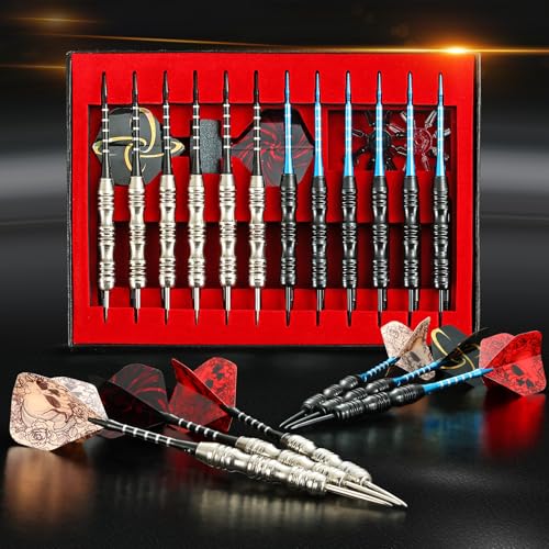 WINSDART Darts Metal Tip Set Professional Metal Darts for Dartboard Steel Tip Darts with Nonslip Iron Barrel Aluminum Dart Shafts,Extra Flights,Dart Sharpener,Gift Box - style: Skull Laser Darts Set