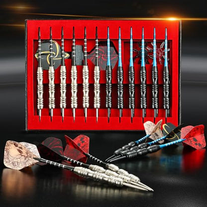 WINSDART Darts Metal Tip Set Professional Metal Darts for Dartboard Steel Tip Darts with Nonslip Iron Barrel Aluminum Dart Shafts,Extra Flights,Dart Sharpener,Gift Box - style: Skull Laser Darts Set