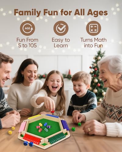 Original Classic 2-6 Player Shut The Box Game, Math Dice Board Game for Family Night Classroom Travel, Wooden Classic Table for Group Kid Adult Senior Camp Party Bar Easy Quick and Fun - size: 6P