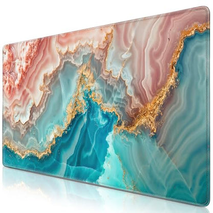 Canjoy Gaming Mouse Pad, 31.5x15.7inch Large Extended Mousepad Big Computer Desk Mat for Keyboard and Mouse Full Desk Mouse Mat with Non-Slip & Rubber Base - color: Pink&Blue Marble