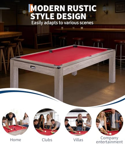 7 Foot Pool Table, Engineered Wood, 84" Billiard Tables with Black Felt for Game Room Home Office, - color: Red
