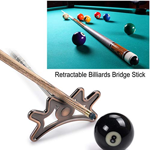 OwnMy Retractable Billiards Bridge Stick with Removable Bridge Head and Wood Handle, Pool Stick Length extends up to 35CM - 140CM, Billiards Pool Cue Accessory
