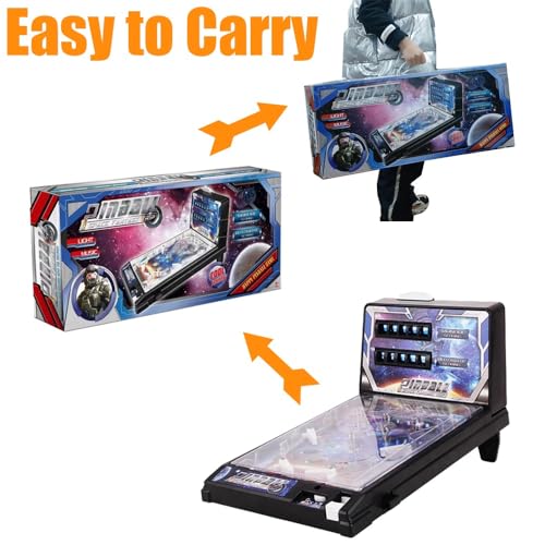 Mini Pinball Game Machine Electronic Desktop Ball Shooting Toy Retro Pinballs Machine Game with LED Lights Sounds and Digital Scorer