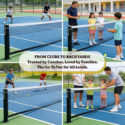 Professional Tennis Net 42ft x 3.5ft – Top 6-Row Double Layer, 2.5mm Twisted PE, 4.5cm Mesh, UV/Waterproof, 6mm Steel Cable – Complete Kit for Court, Backyard or Driveway