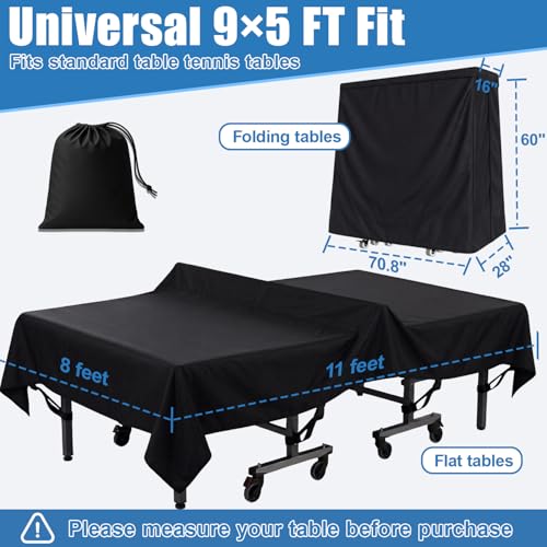 Ping Pong Table Cover 9x5 ft, 600D Waterproof Table Tennis Cover for Outdoor & Indoor Use, Fits Folding or Flat Tables, Windproof Buckles, All-Weather Protection
