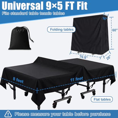 Ping Pong Table Cover 9x5 ft, 600D Waterproof Table Tennis Cover for Outdoor & Indoor Use, Fits Folding or Flat Tables, Windproof Buckles, All-Weather Protection
