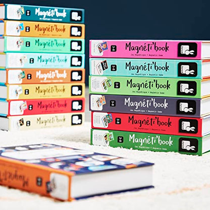 Janod - Magnetibook 51 pc Magnetic Dinosaur Mix and Match Game - Ages 3+ - Playing Dress-Up with Magnets - Enhances Fine Motor Skills - Includes Book Shaped Travel/Storage Case