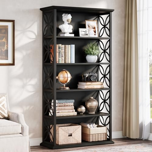 Tribesigns 6-Tier Tall Bookshelf, 71" Industrial Bookcase with Metal Frame, Freestanding Open Storage Shelves for Home Office, Living Room, Bedroom - color: Black