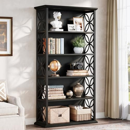 Tribesigns 6-Tier Tall Bookshelf, 71" Industrial Bookcase with Metal Frame, Freestanding Open Storage Shelves for Home Office, Living Room, Bedroom - color: Black
