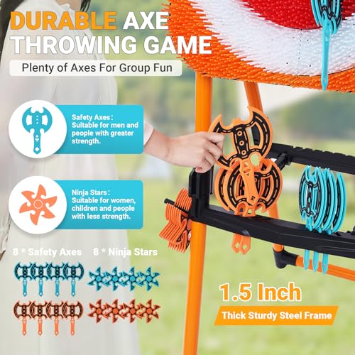 Axe Throwing Game Bristle Target with 16 Throwing Axes, Axe Throwing Outdoor Games for Kids Adults and Family, Backyard Games, Yard Game