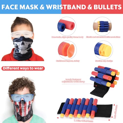 2 Pack Blaster Guns Boys Toy-with 60 Bullets &2 Wristbands, TiopLior Blaster Guns Toy Age for 4-9 Christmas Birthday Gifts &2 Safety Glasses/Face Masks for 6+ Year Old Kids Games Toys - size: 2 Sets