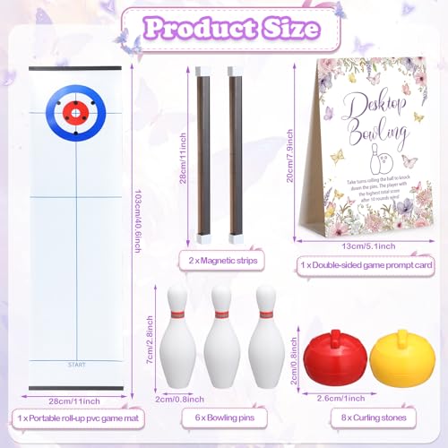 Capoda Tabletop Curling and Bowling Games Baby Shower Game Set Include 8 Curling 6 Bowling 1 Mat 2 Magnetic Strip for Indoor Birthday Bridal Shower Gender Reveal Table Decoration Supplies(Butterfly) - style: Butterfly