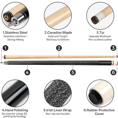 Pool Cues Stick,3 in 1 Adjustable Maple Pool Cue Stick Sets Cue Sticks 58 inch Pool Cues Adult Canadian Maple Wood Billiard Stick with Carry Case Joint Protective Cover - color: 21oz