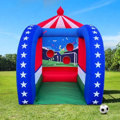 OZIS 6.5x6.5x9Ft Inflatable Soccer Game with Soccer Ball & Blower, Portable Fun Kicking Target Holes, Interactive Inflatable Carnival Games for Commercial Events, Parties, Family Activities - style: Football Throwing Target