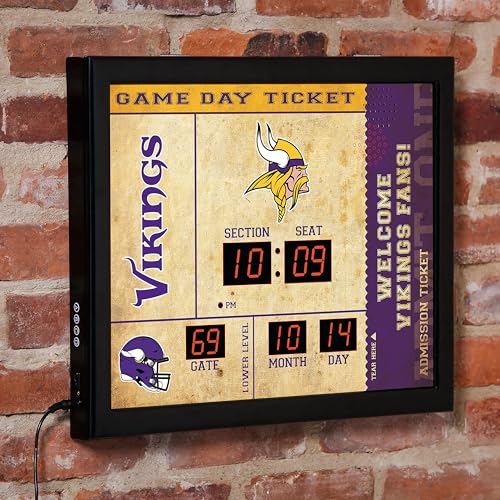 NFL Minnesota Vikings Scoreboard Digital Wall Clock with Bluetooth Speaker, Vintage Wall Decor for Sports Man Cave, Game Rooms, Gift for Football Fans - color: Minnesota Vikings
