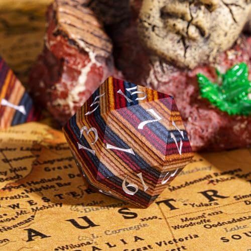 Wooden Dice Set Yellow Striped DND Dice Natural Wood for Role Playing Games and Tabletop Game - color: Yellow Striped/Silver