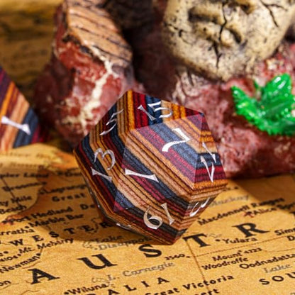 Wooden Dice Set Yellow Striped DND Dice Natural Wood for Role Playing Games and Tabletop Game - color: Yellow Striped/Silver